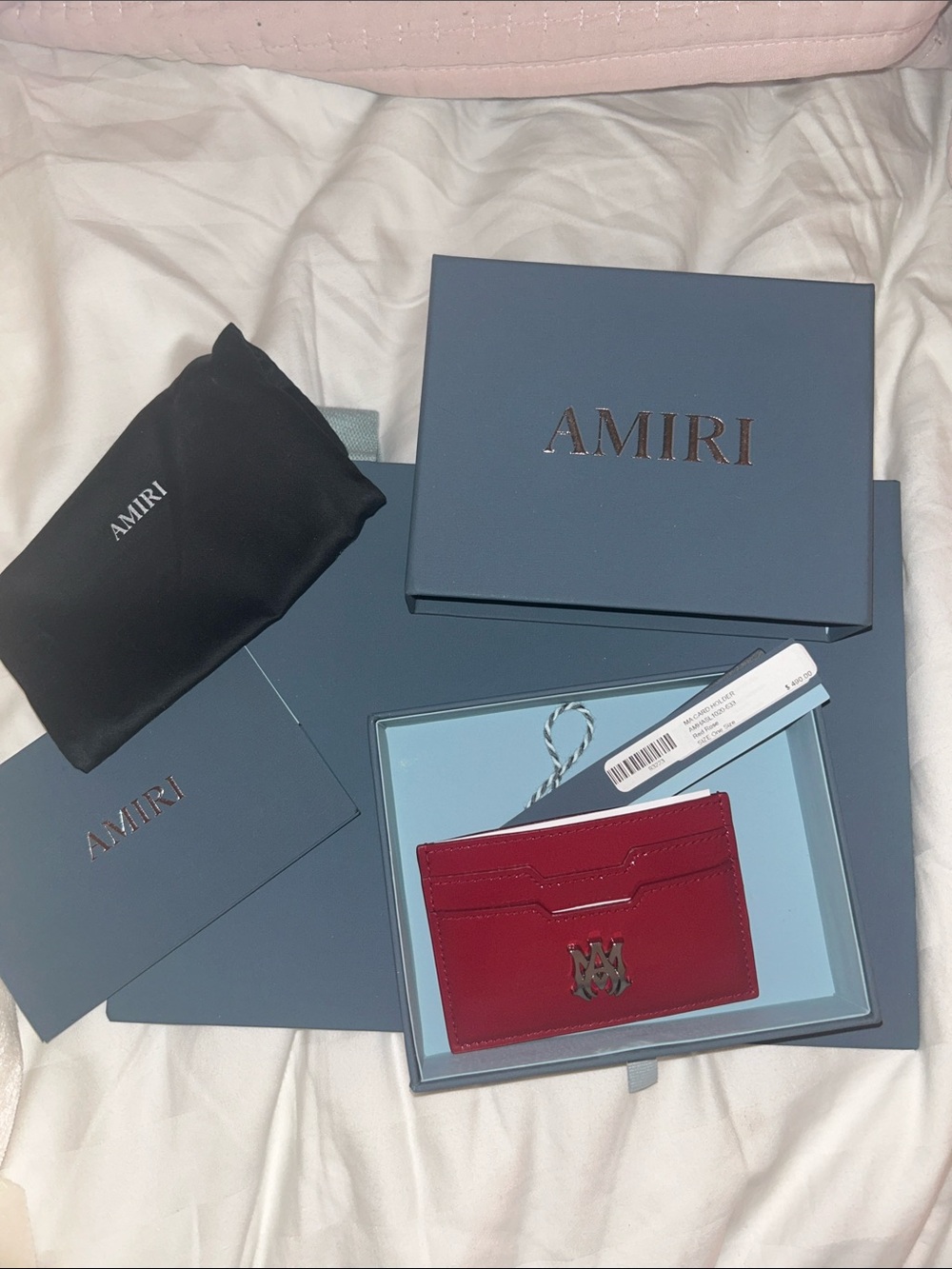 AMIRI Red Leather Card Wallet with Silver Logo